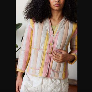 Rujuta Sheth Verona Pink Yellow Silver Candy Stripes Reversible Quilted Jacket S